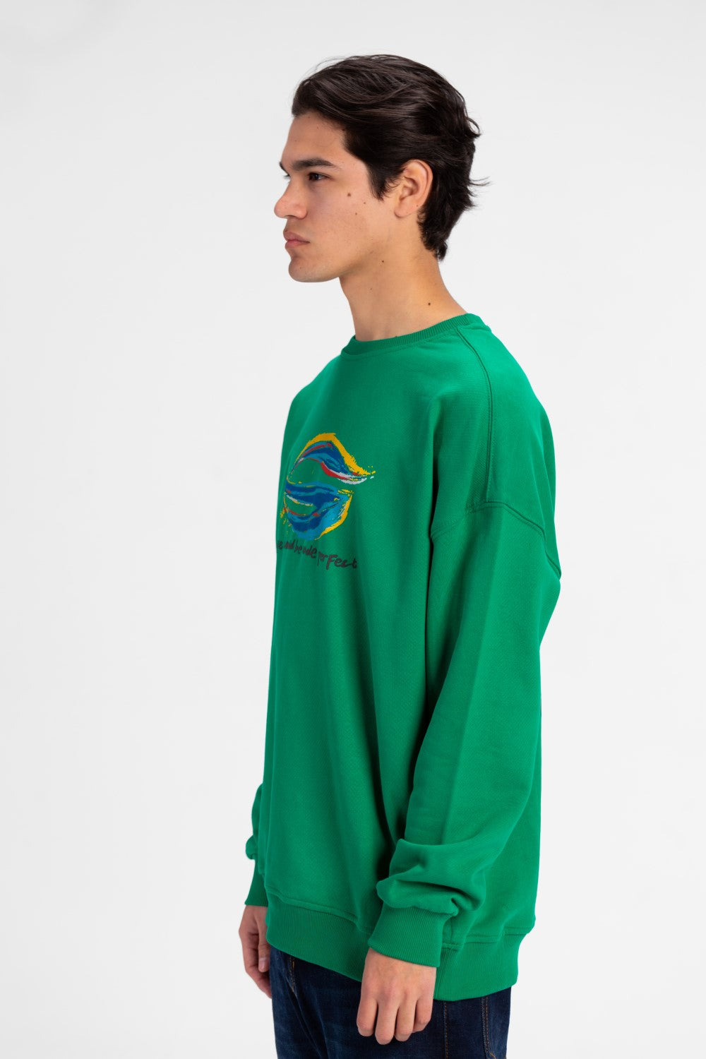 سويت شيرت رجالي كبير الحجم مطبوع برقبة دائرية