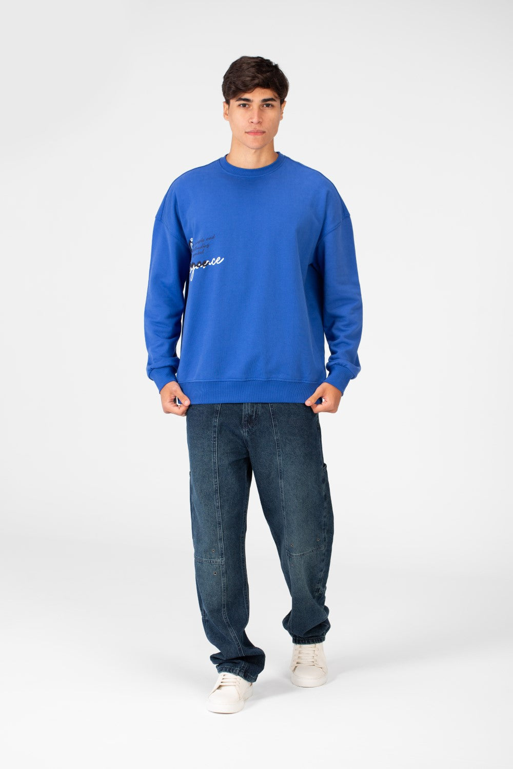 سويت شيرت رجالي كبير الحجم مطبوع برقبة دائرية