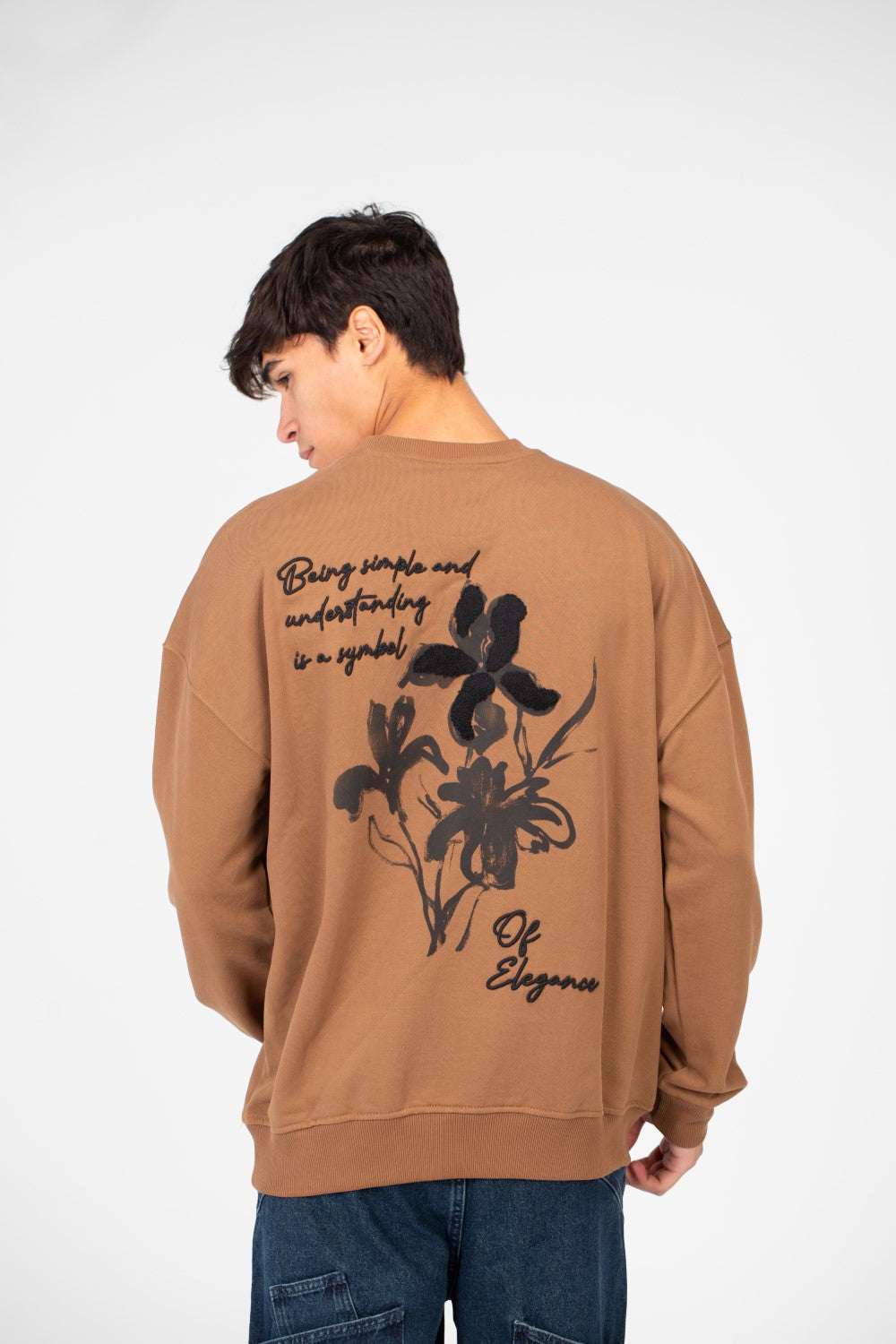 سويت شيرت رجالي كبير الحجم مطبوع برقبة دائرية