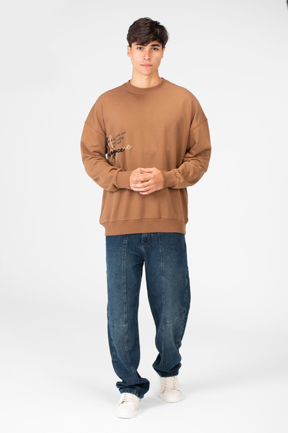 سويت شيرت رجالي كبير الحجم مطبوع برقبة دائرية