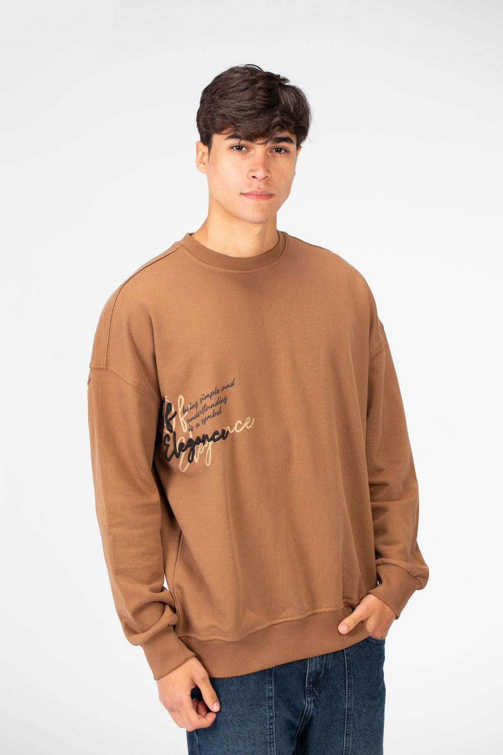 سويت شيرت رجالي كبير الحجم مطبوع برقبة دائرية