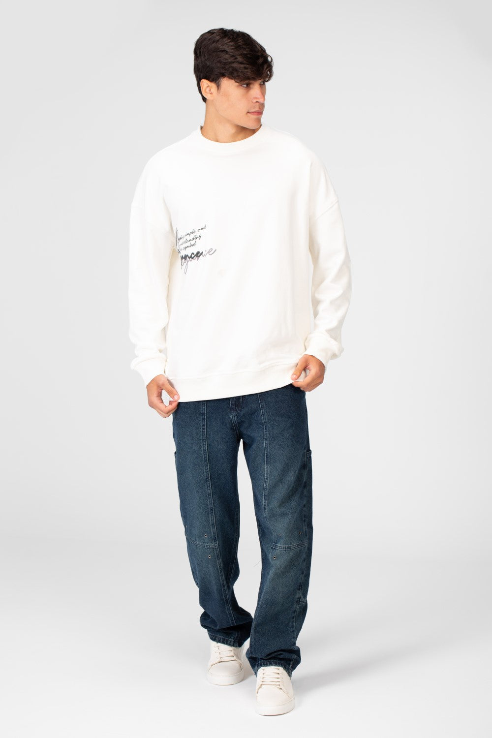 سويت شيرت رجالي كبير الحجم مطبوع برقبة دائرية