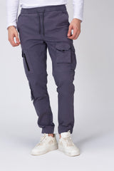 بنطلون رجالي من قماش الجبردين بخصر مطاطي وجيوب وسحاب أمامي