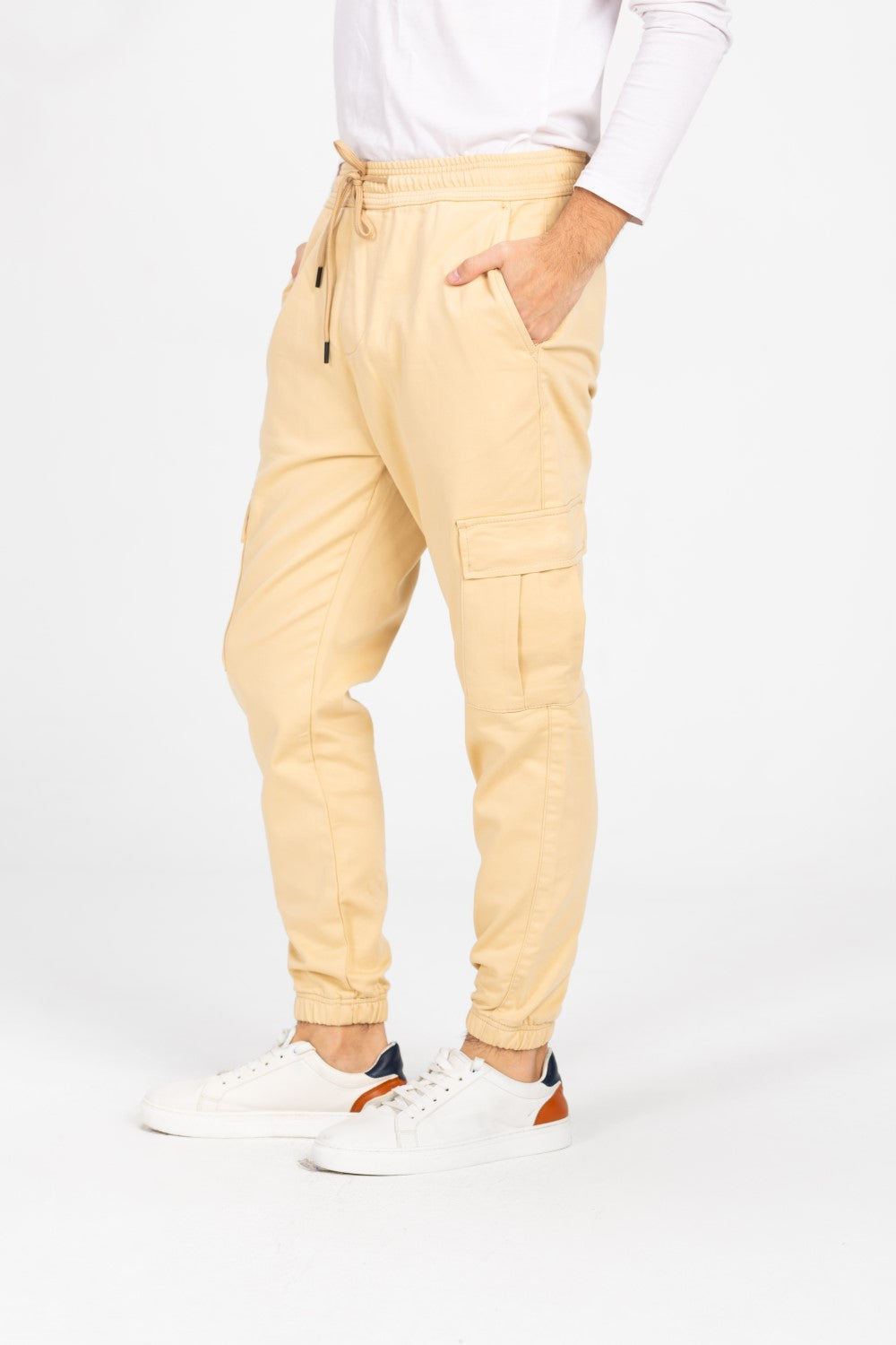 بنطلون شروال جبردين رجالي بحزام خصر مطاطي وجيوب جانبية