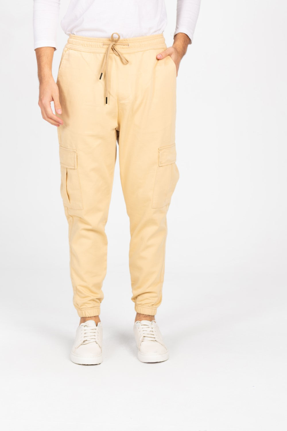 بنطلون شروال جبردين رجالي بحزام خصر مطاطي وجيوب جانبية