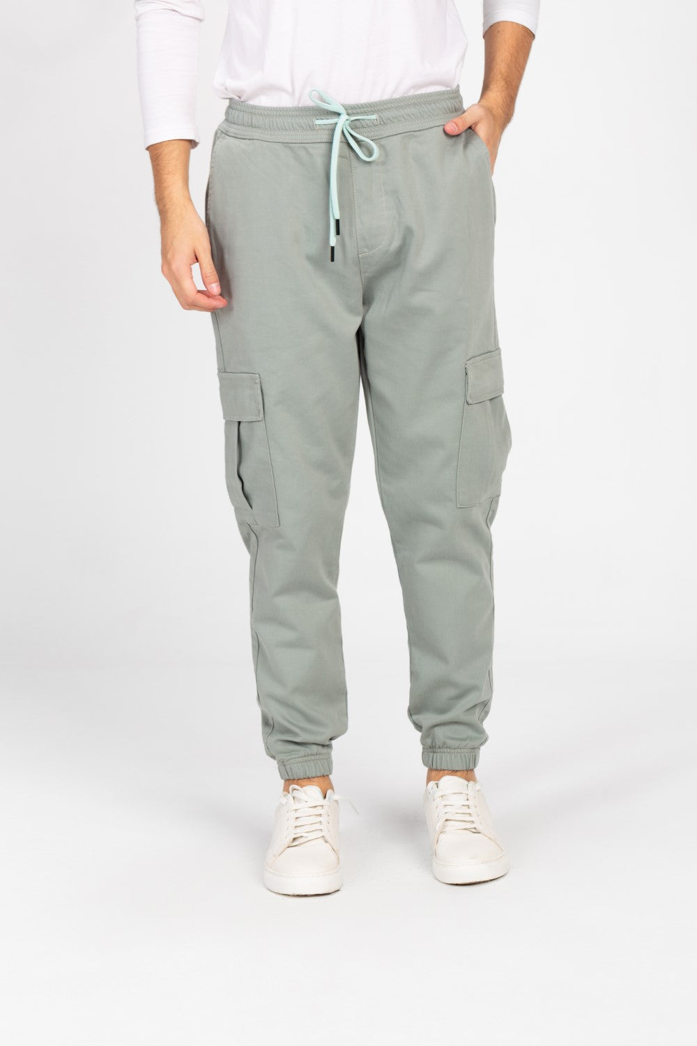 بنطلون شروال جبردين رجالي بحزام خصر مطاطي وجيوب جانبية