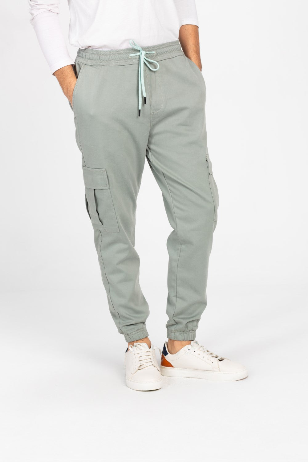 بنطلون شروال جبردين رجالي بحزام خصر مطاطي وجيوب جانبية