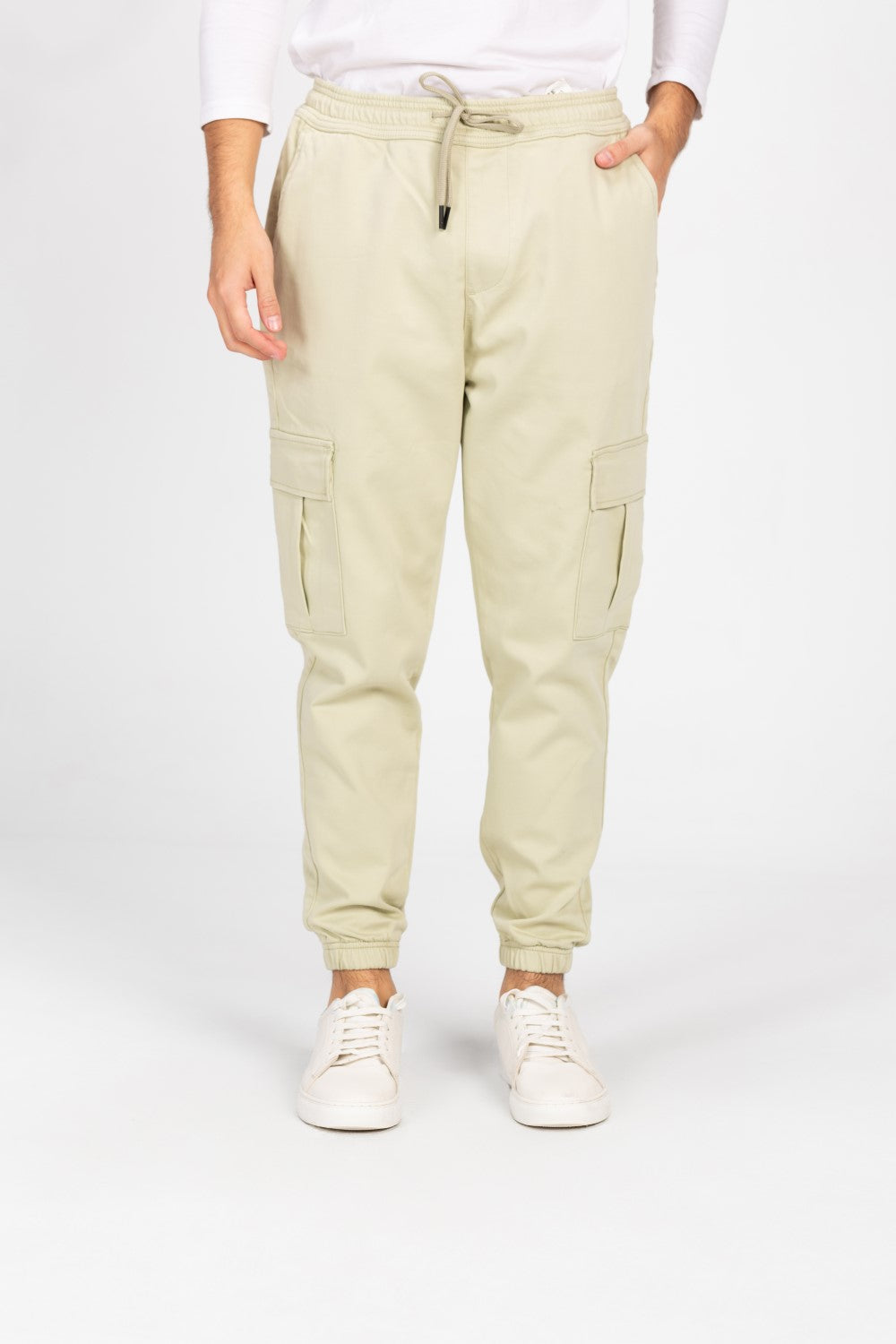 بنطلون شروال جبردين رجالي بحزام خصر مطاطي وجيوب جانبية