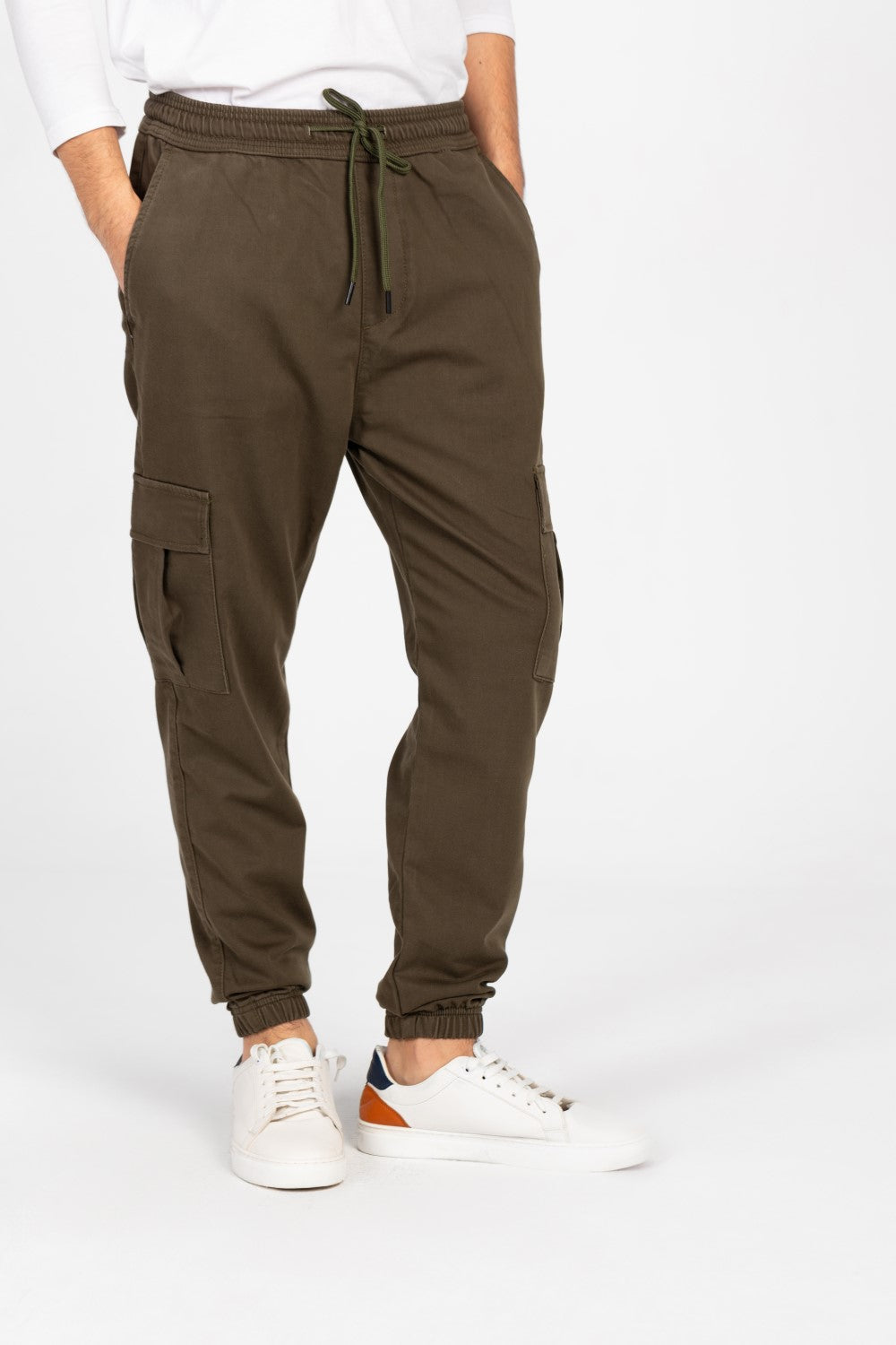 بنطلون شروال جبردين رجالي بحزام خصر مطاطي وجيوب جانبية