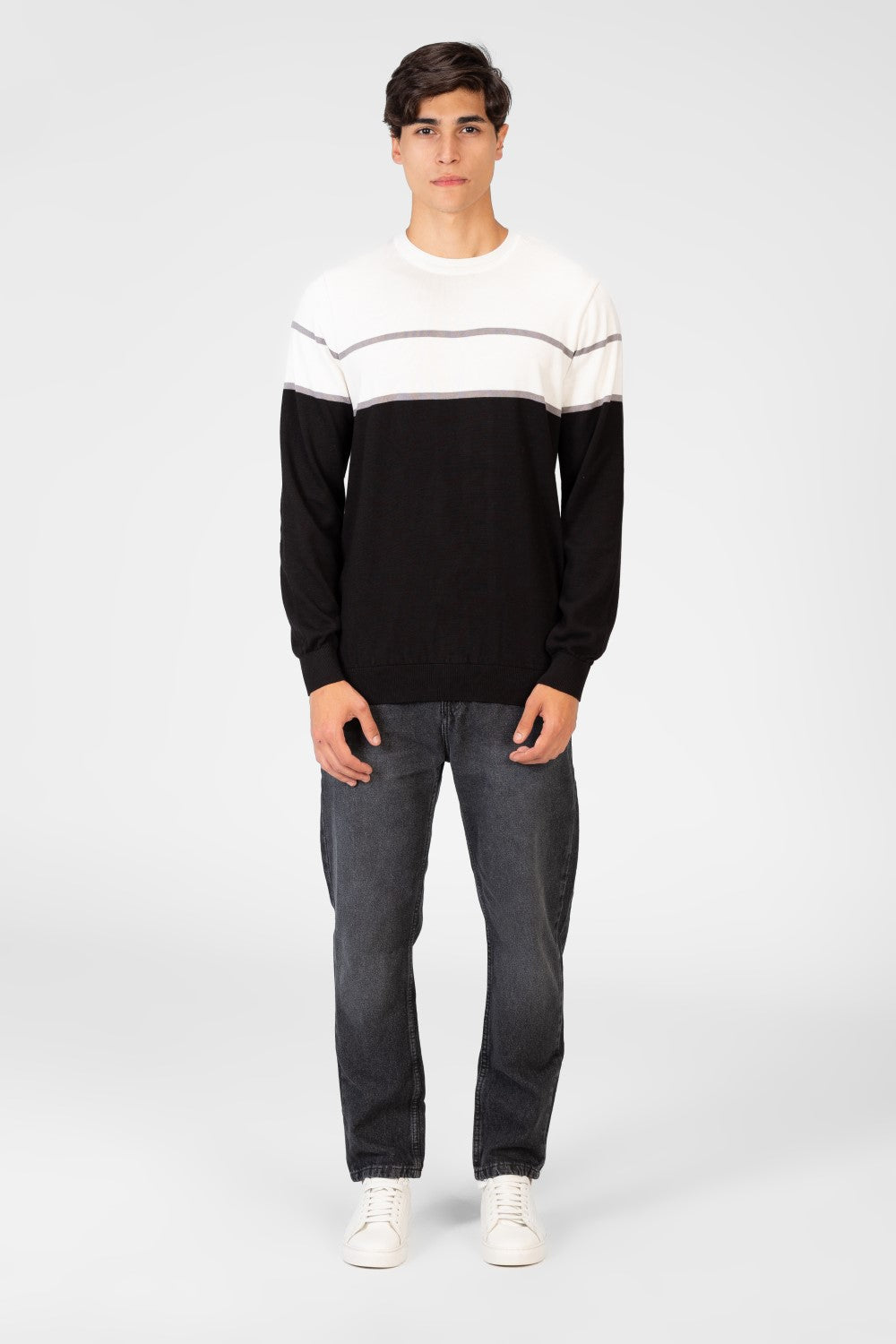 Men's Two Tone Crew Neck Sweater Pullover