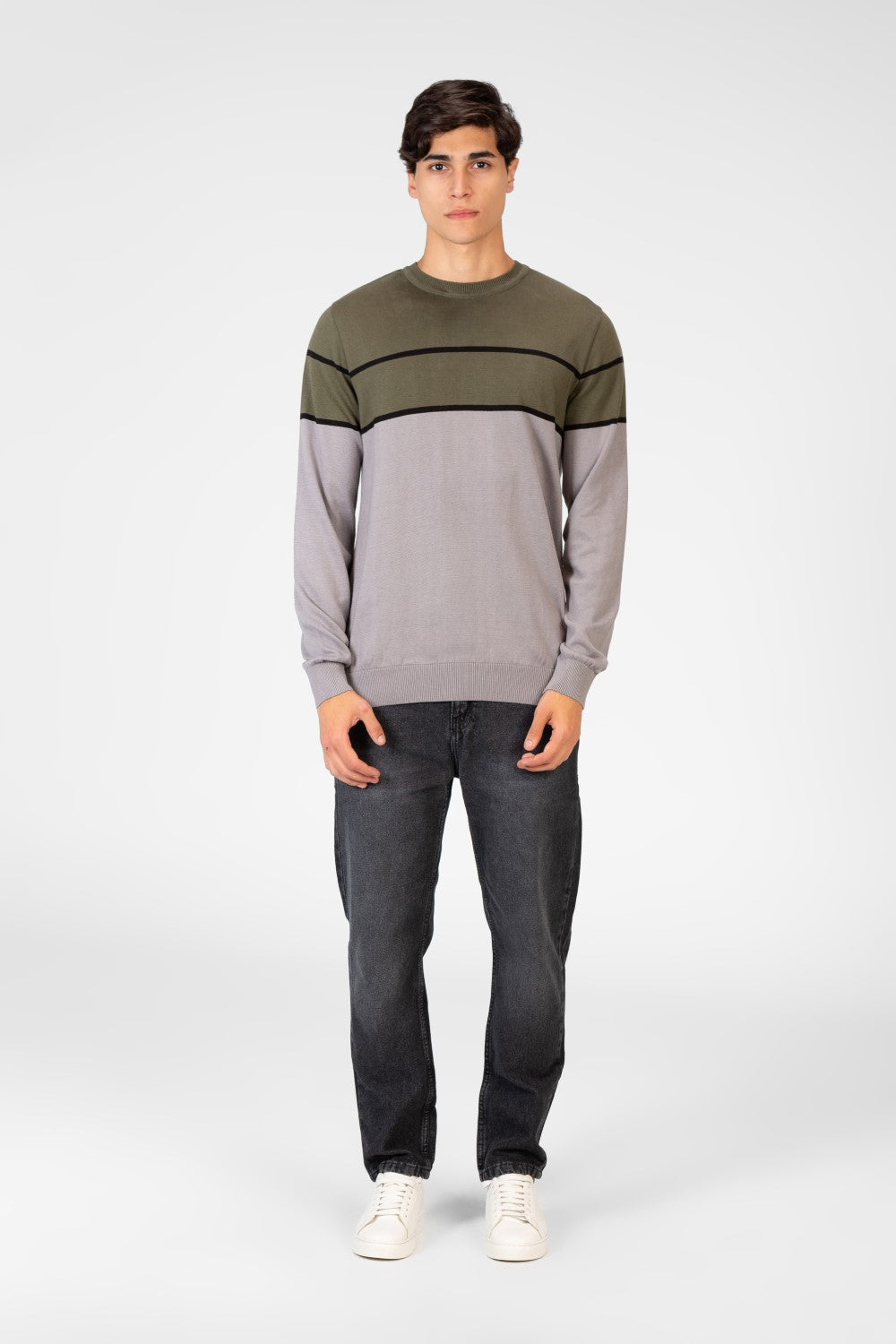 Men's Two Tone Crew Neck Sweater Pullover