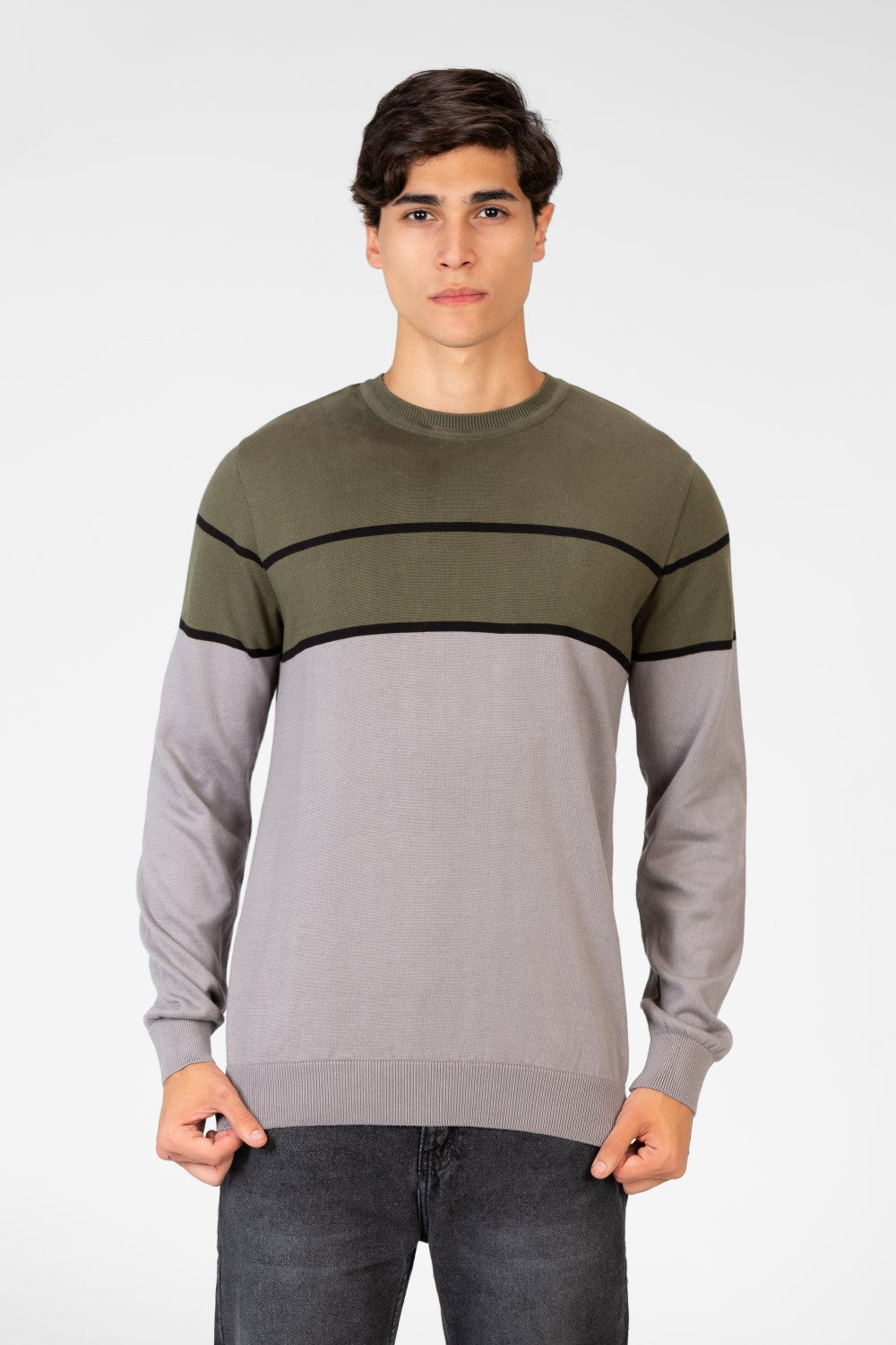 Men's Two Tone Crew Neck Sweater Pullover