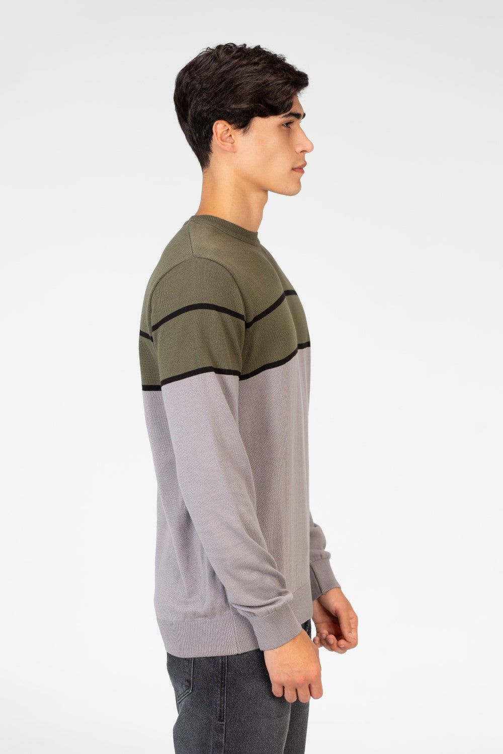 Men's Two Tone Crew Neck Sweater Pullover