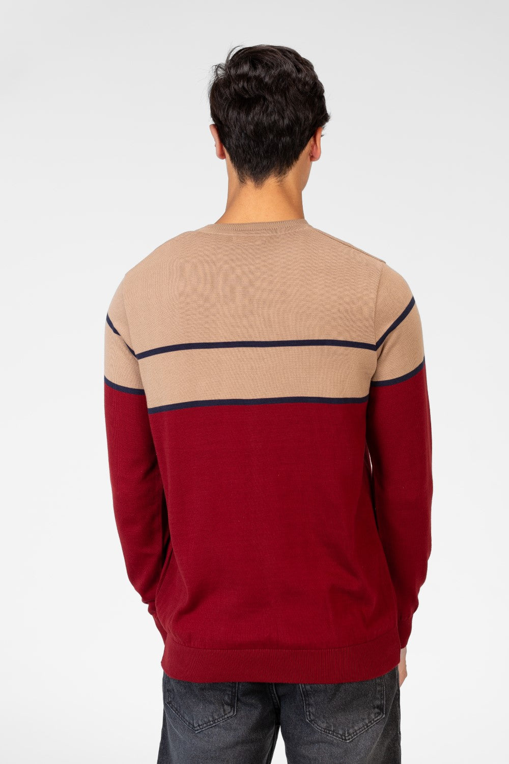 Men's Two Tone Crew Neck Sweater Pullover