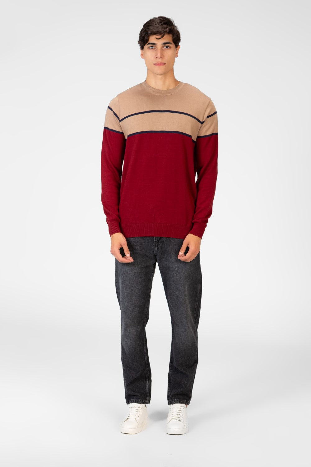 Men's Two Tone Crew Neck Sweater Pullover