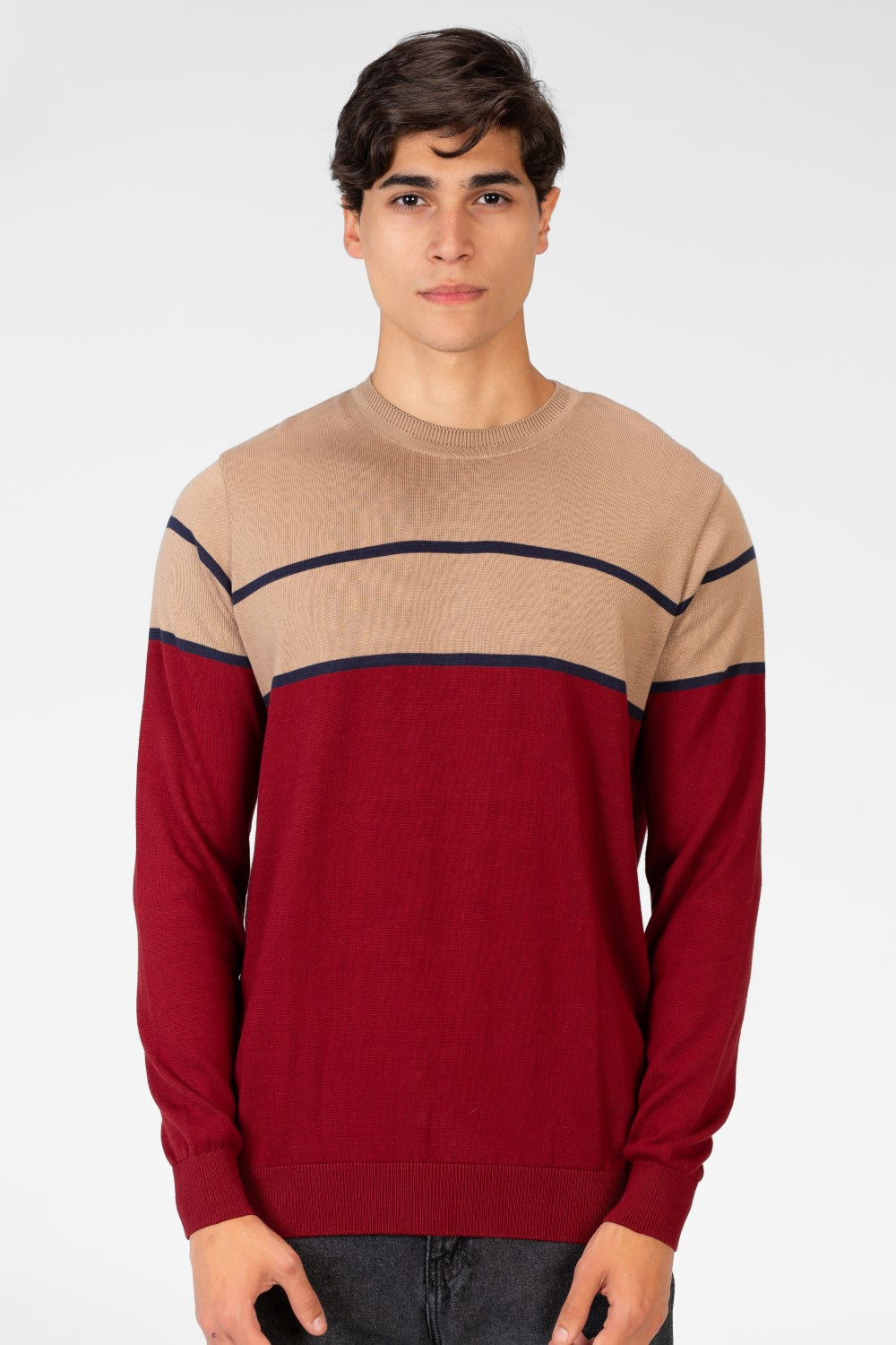 Men's Two Tone Crew Neck Sweater Pullover