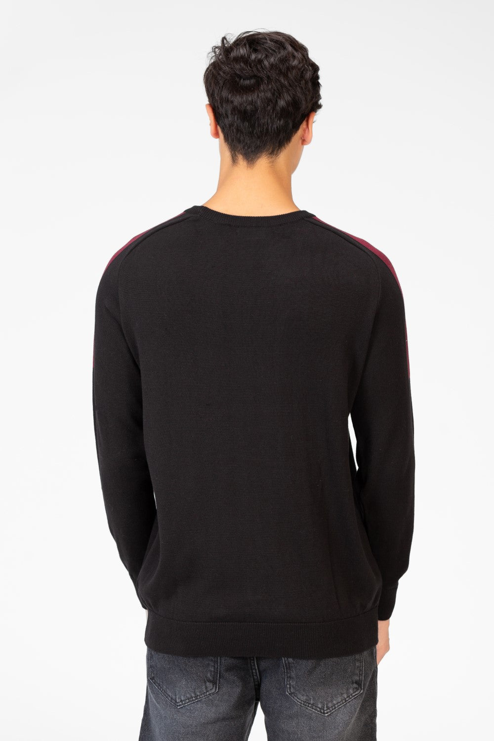 Men's Cotton Round Neck Pullover With Striped Off Shoulder