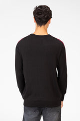 Men's Cotton Round Neck Pullover With Striped Off Shoulder