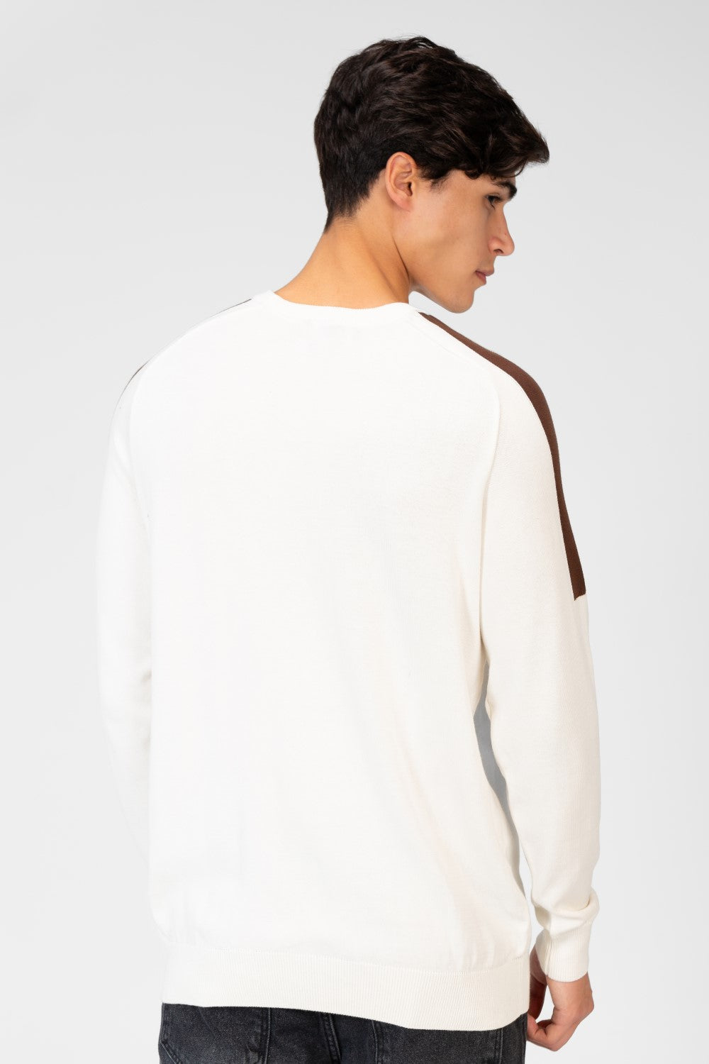 Men's Cotton Round Neck Pullover With Striped Off Shoulder
