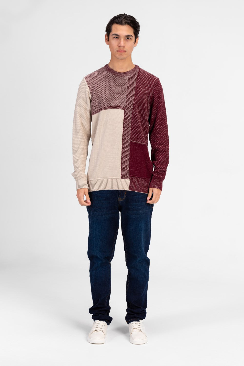 Men's Half & Half Round Neck Cotton Knitted Pullover