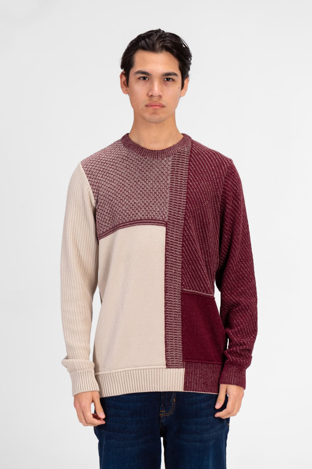Men's Half & Half Round Neck Cotton Knitted Pullover