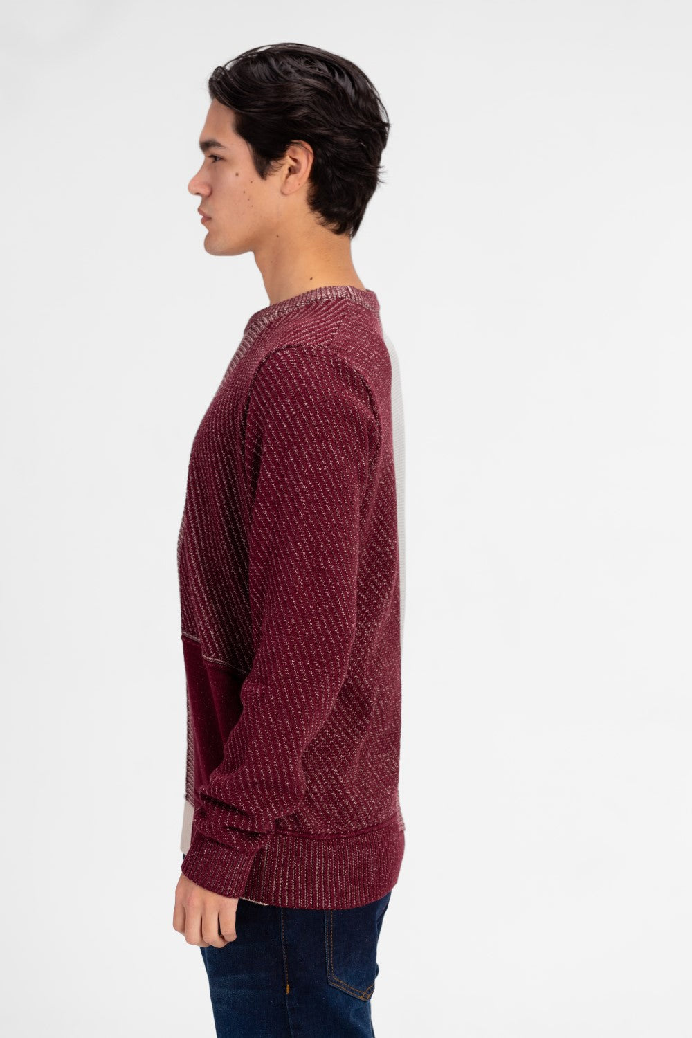 Men's Half & Half Round Neck Cotton Knitted Pullover