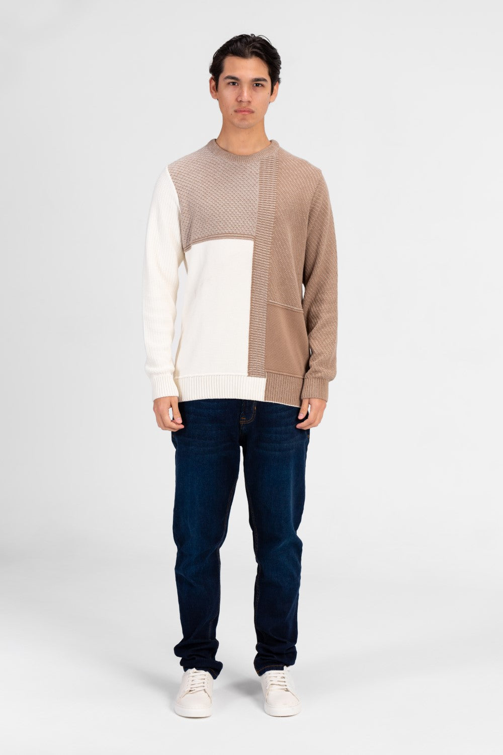 Men's Half & Half Round Neck Cotton Knitted Pullover