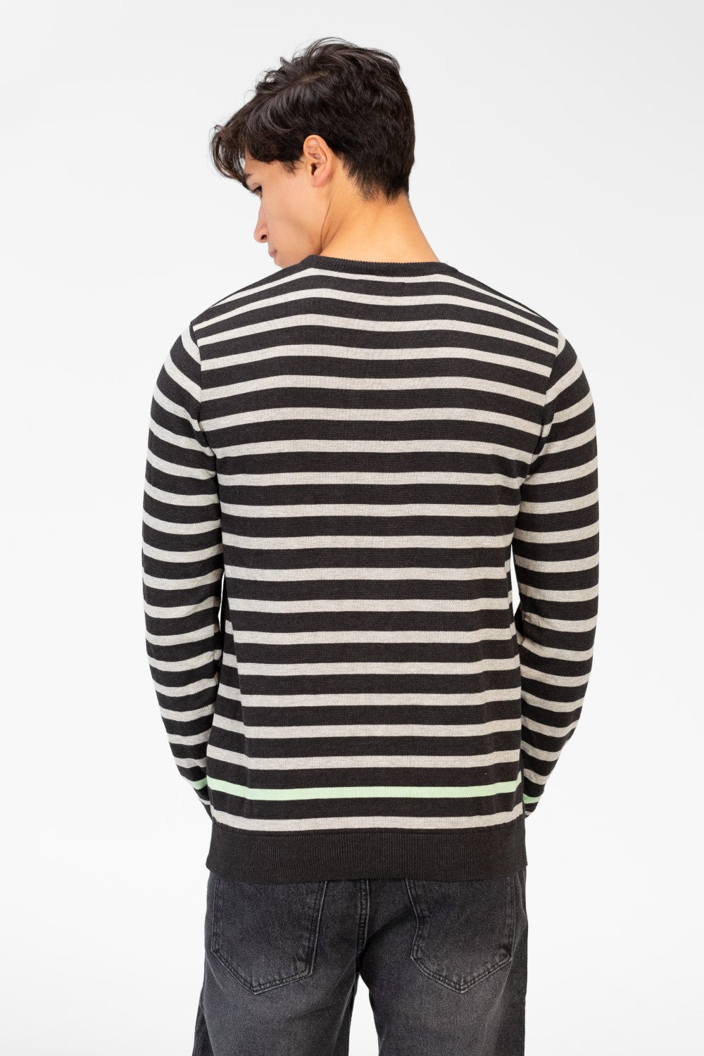 Men's Round Neck Pullover With Sleeves & Back Striped