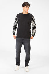 Men's Round Neck Pullover With Sleeves & Back Striped