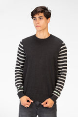 Men's Round Neck Pullover With Sleeves & Back Striped