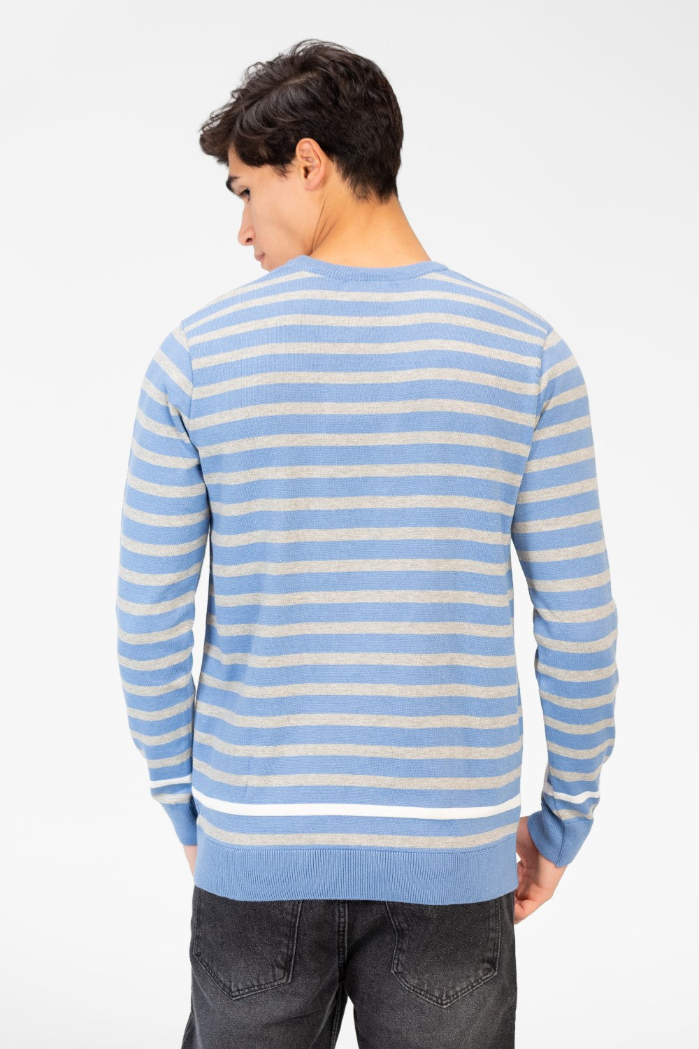 Men's Round Neck Pullover With Sleeves & Back Striped