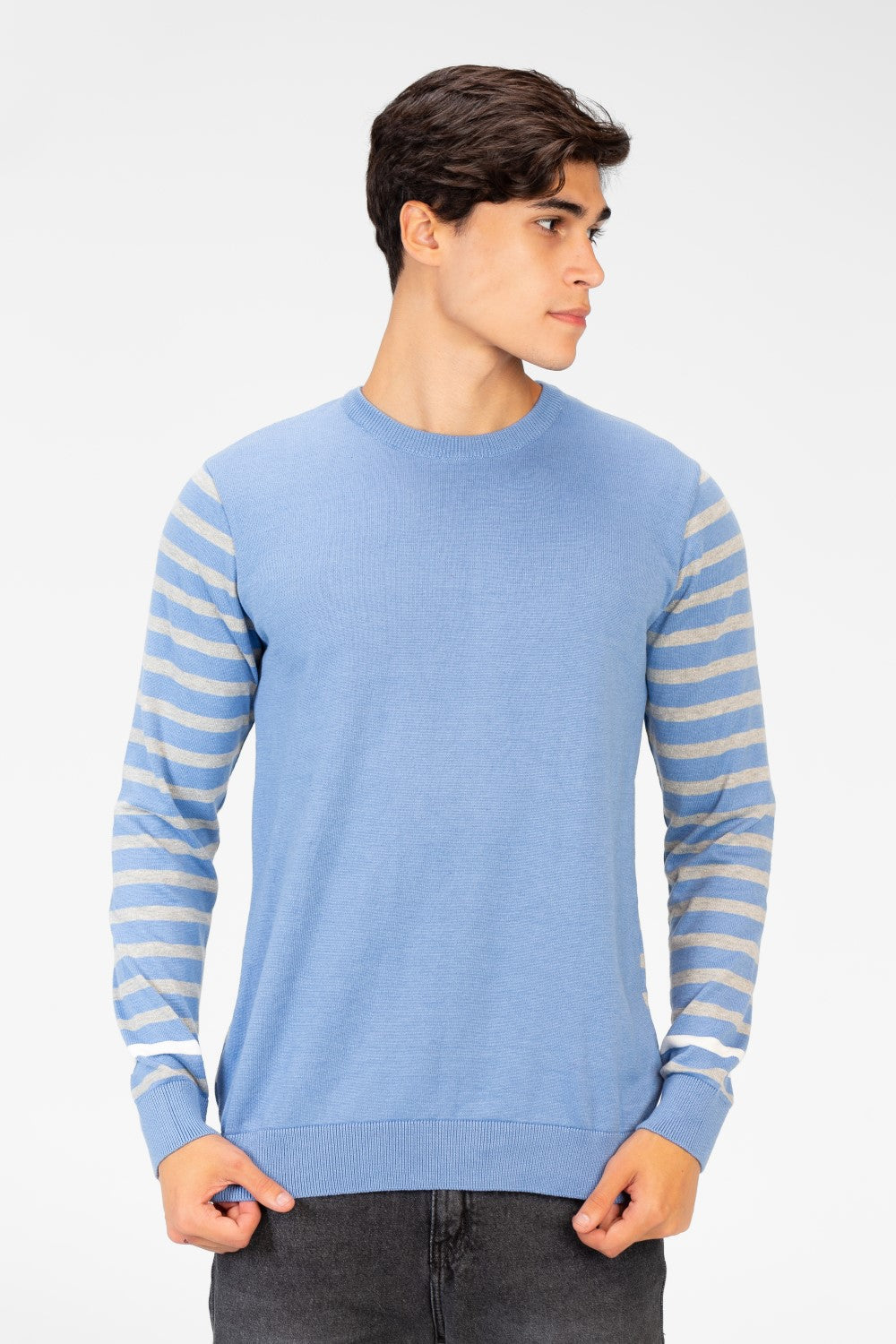 Men's Round Neck Pullover With Sleeves & Back Striped