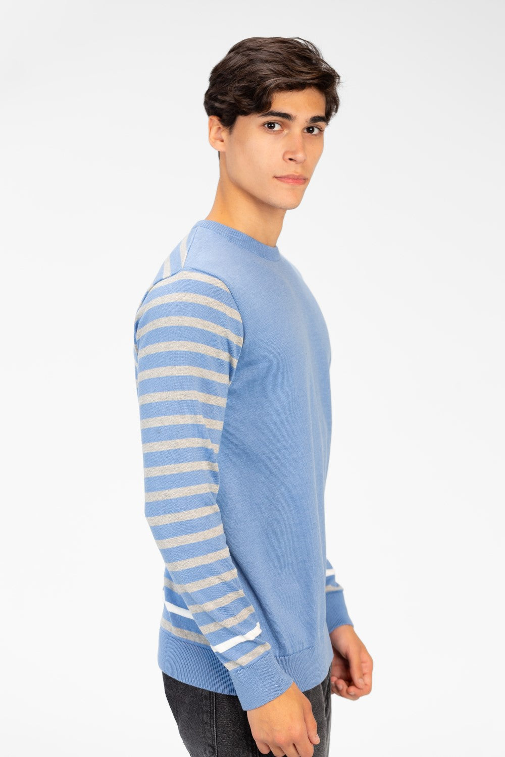 Men's Round Neck Pullover With Sleeves & Back Striped