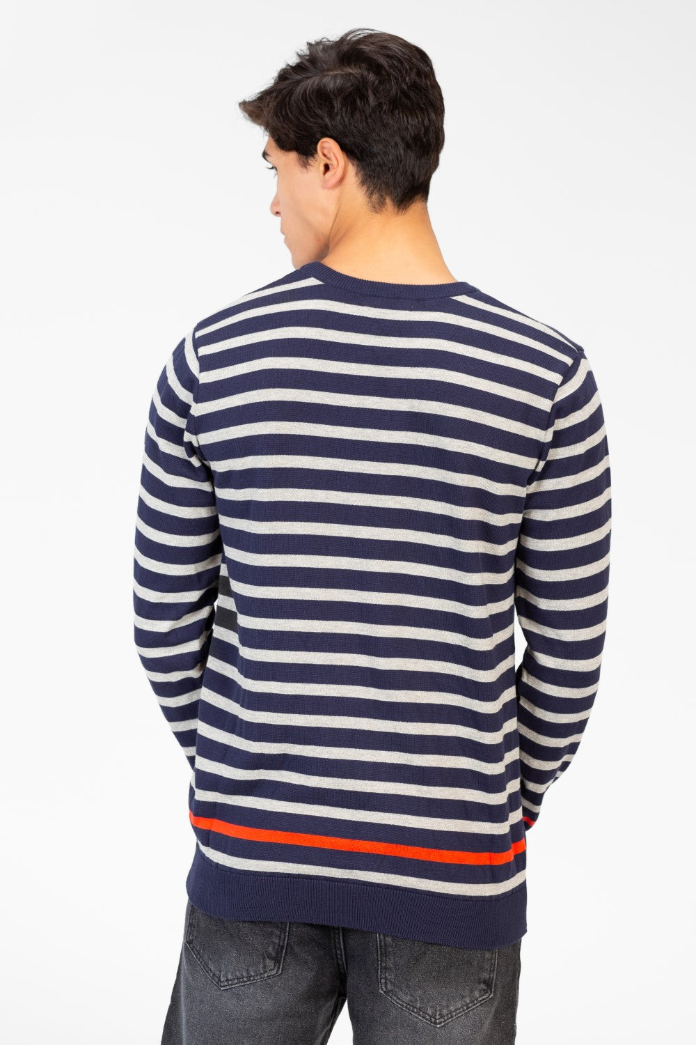 Men's Round Neck Pullover With Sleeves & Back Striped