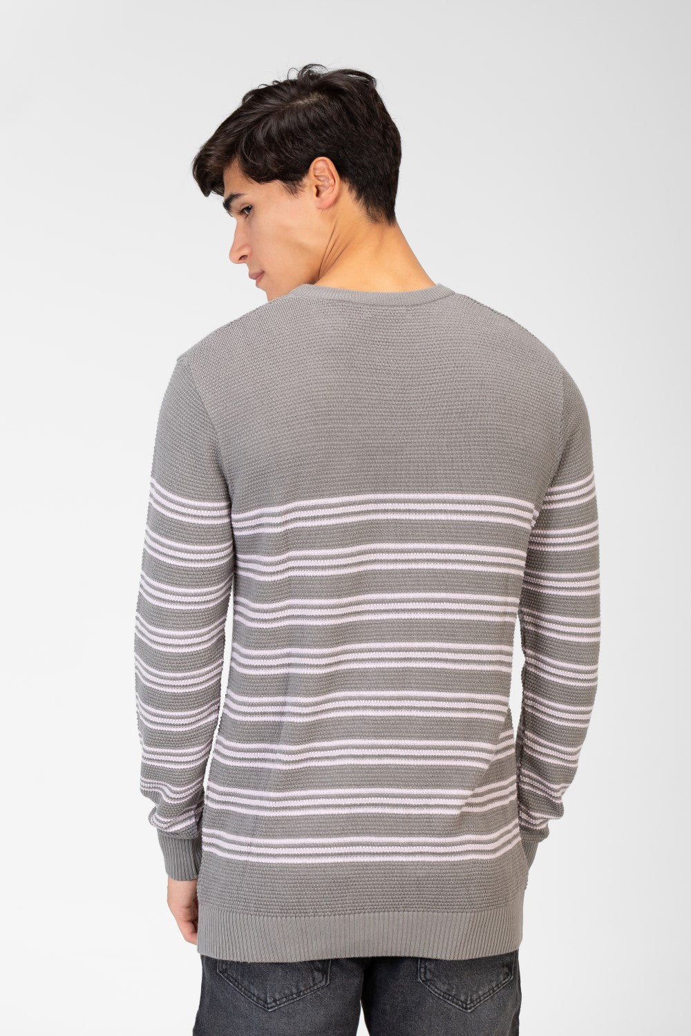 Men's Striped Sweater Pullover With Round Neck And Long Sleeves
