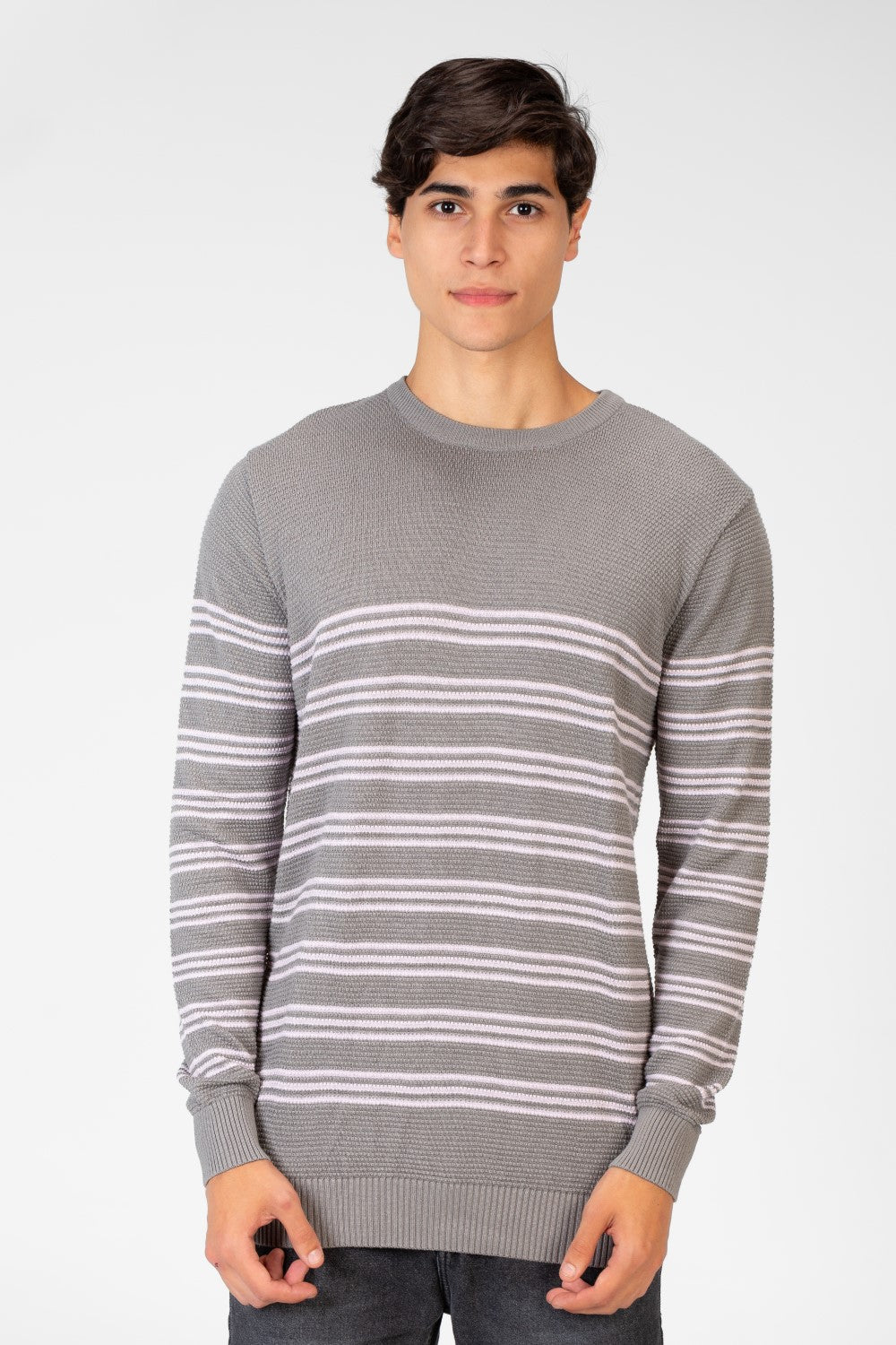 Men's Striped Sweater Pullover With Round Neck And Long Sleeves