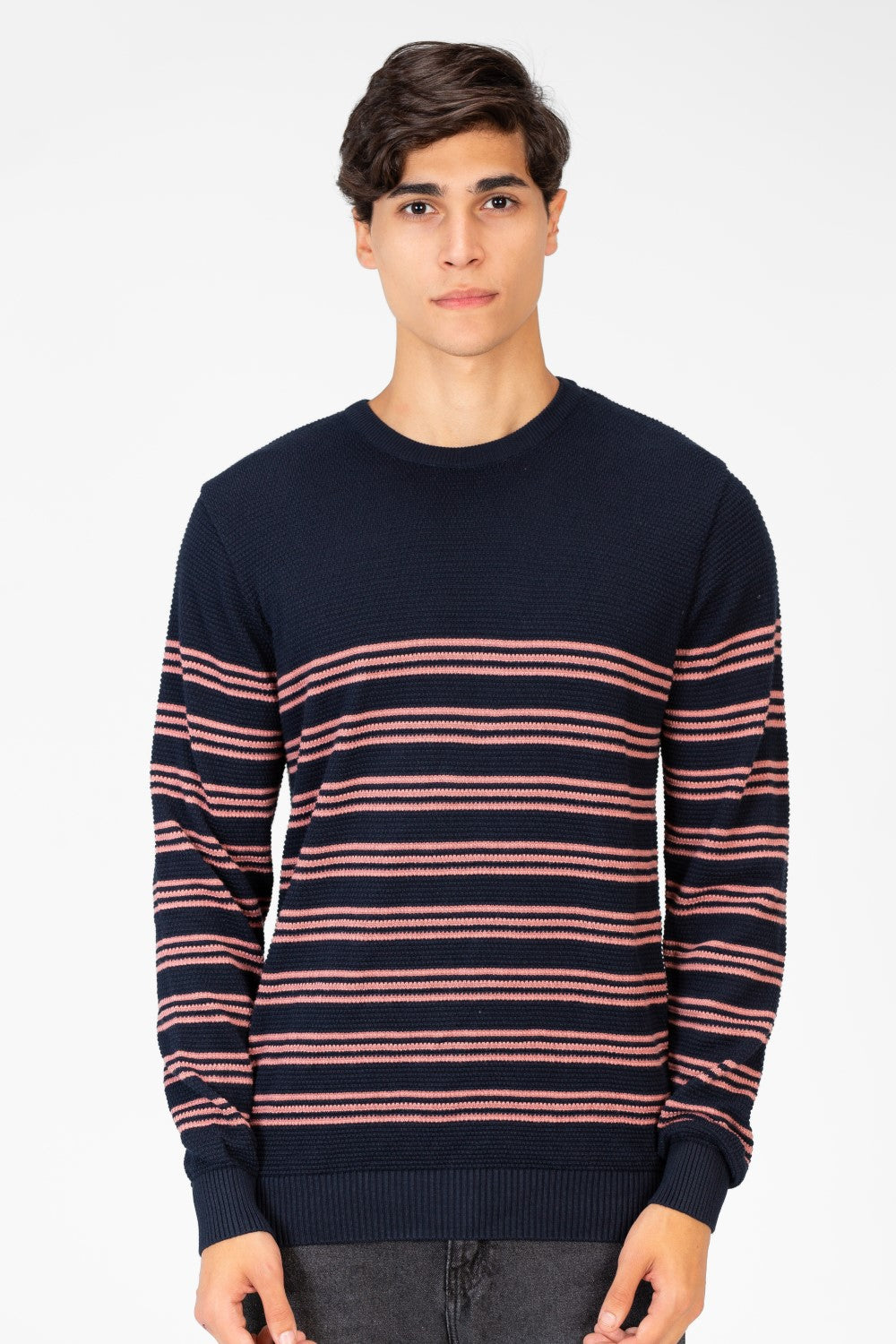 Men's Striped Sweater Pullover With Round Neck And Long Sleeves