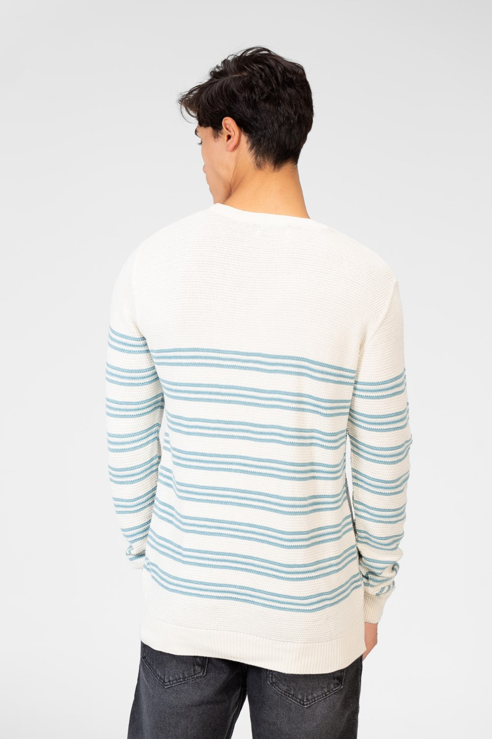 Men's Striped Sweater Pullover With Round Neck And Long Sleeves