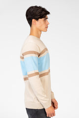 Men's Round Neck Striped Pullover With Long Sleeves