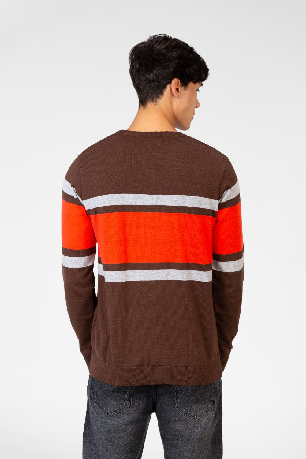 Men's Round Neck Striped Pullover With Long Sleeves