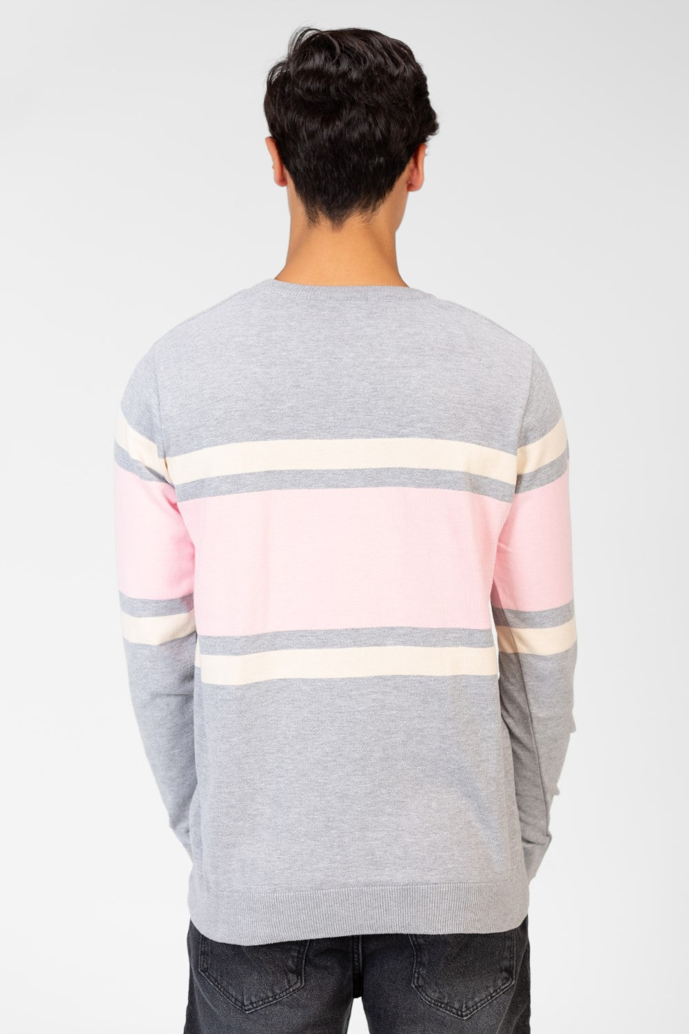 Men's Round Neck Striped Pullover With Long Sleeves