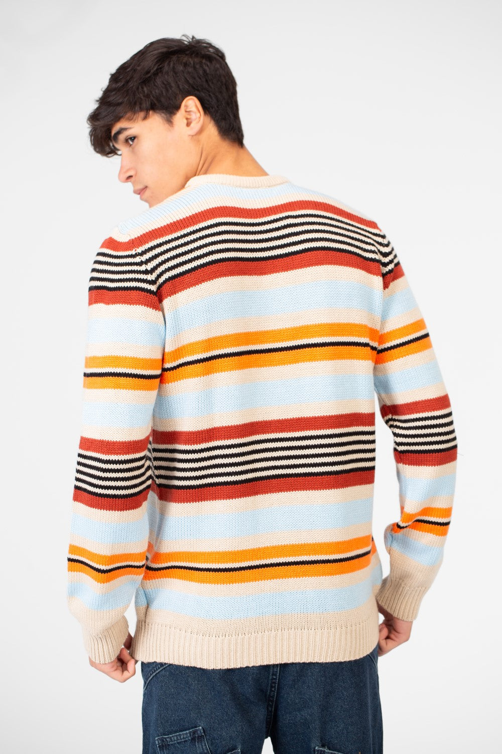 Men's Striped Crew Neck Pullover Sweater