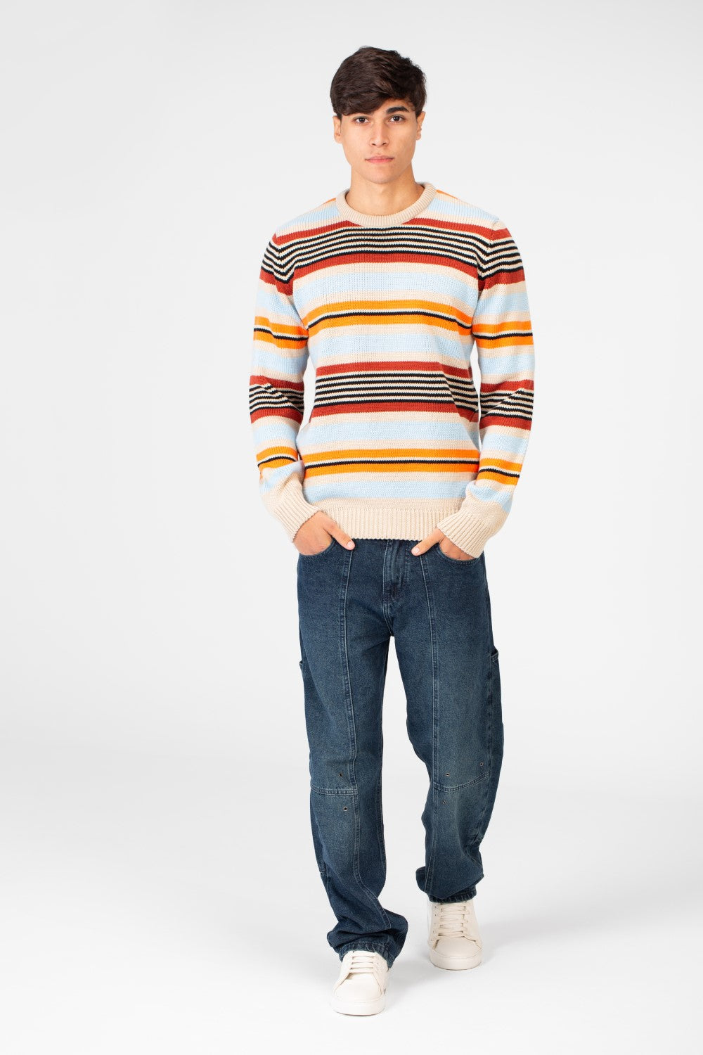 Men's Striped Crew Neck Pullover Sweater