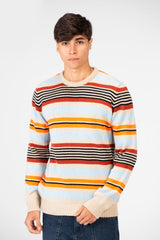 Men's Striped Crew Neck Pullover Sweater