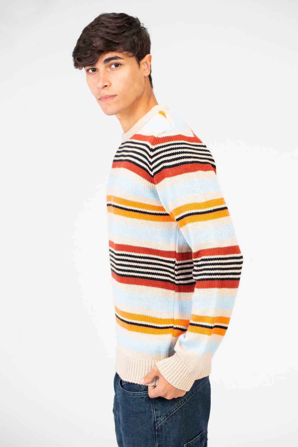 Men's Striped Crew Neck Pullover Sweater