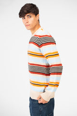 Men's Striped Crew Neck Pullover Sweater