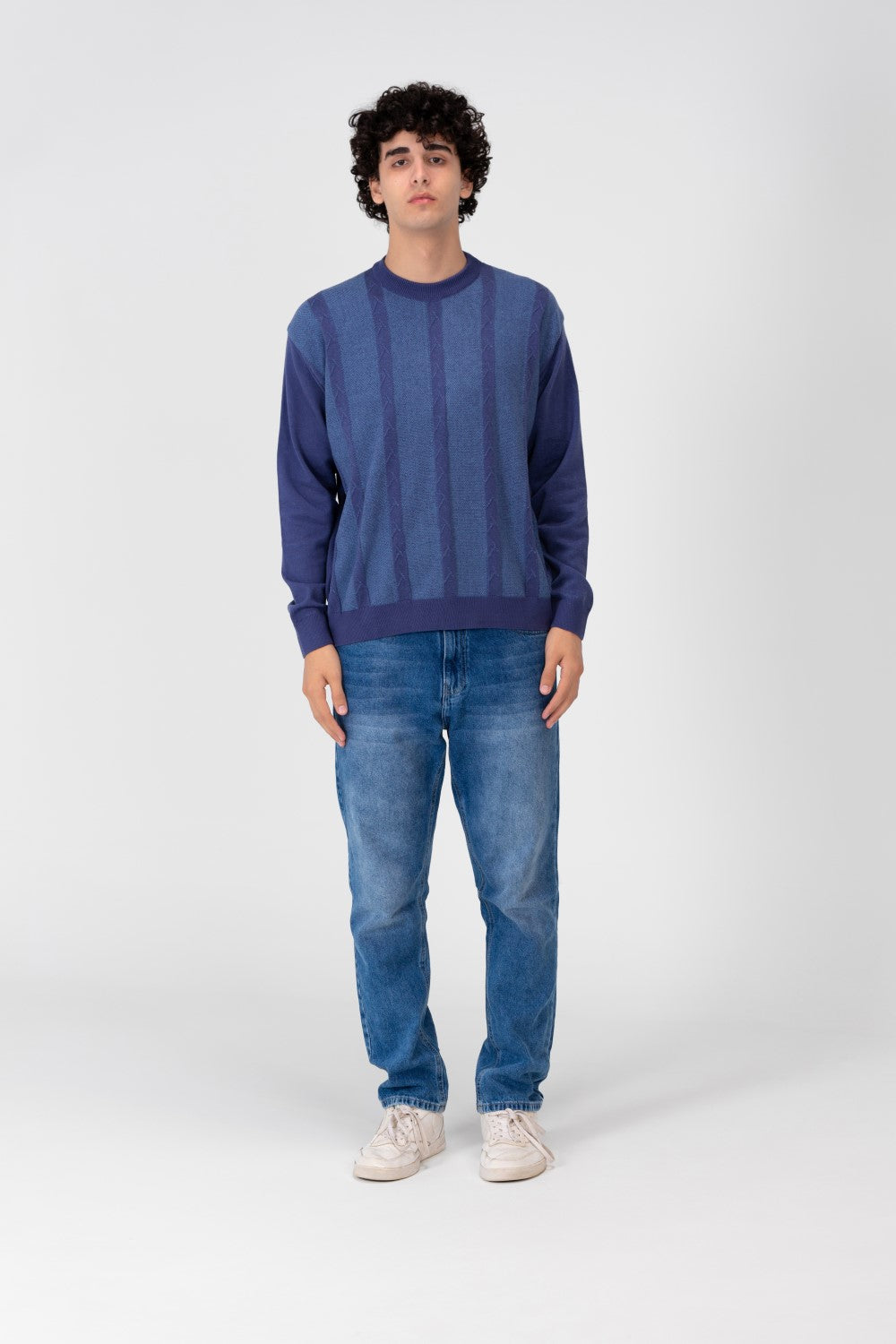 Men's Round Striped Long Sleeve Pullover