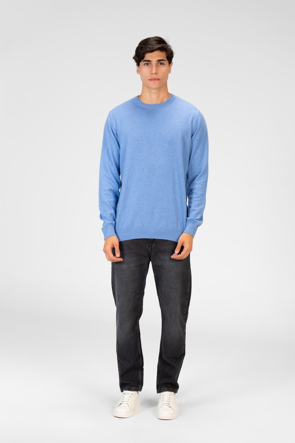 Men's Round Neck Plain Pullover With Long Sleeves