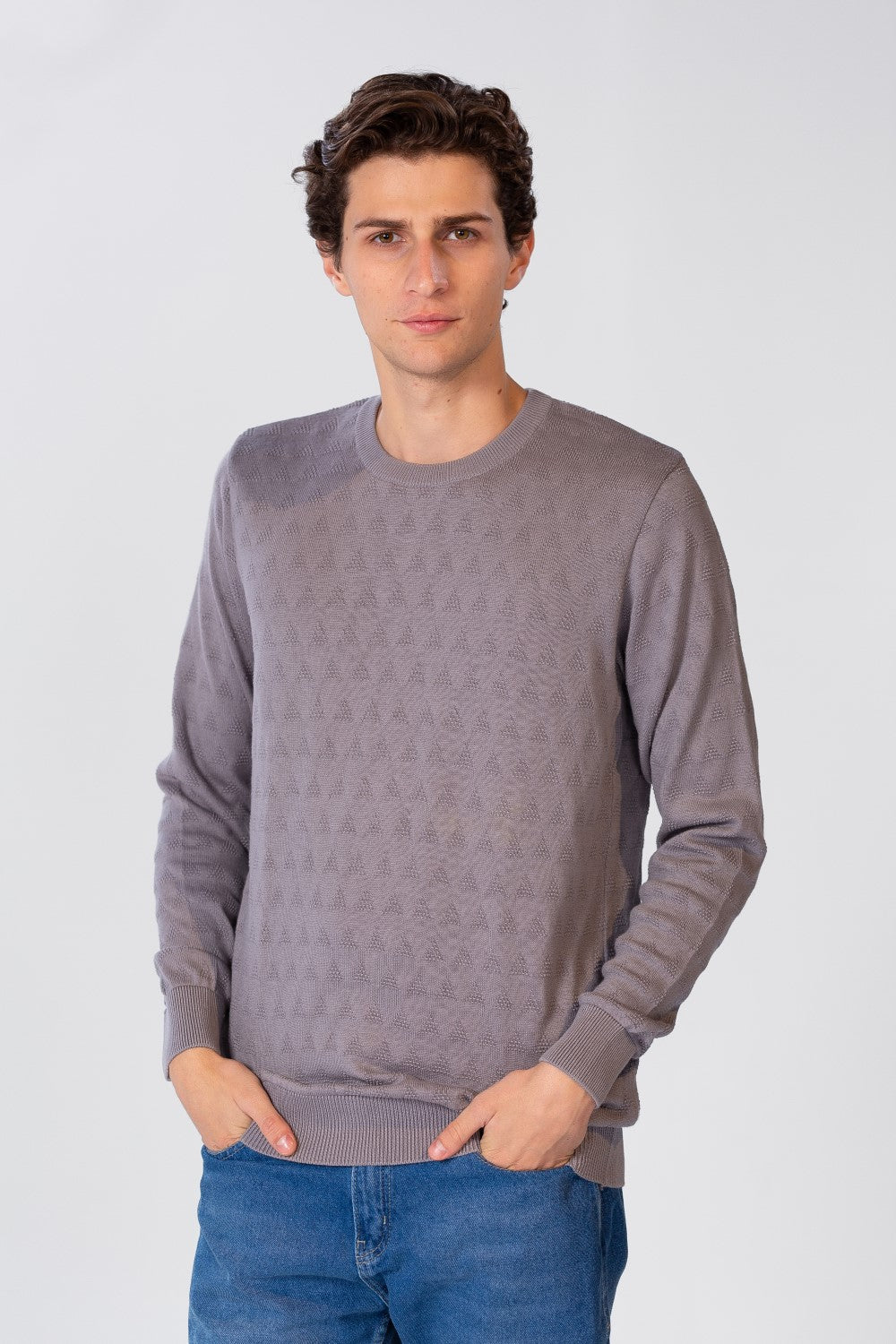 Men's Solid Pullover With Round Neck And Long Sleeves