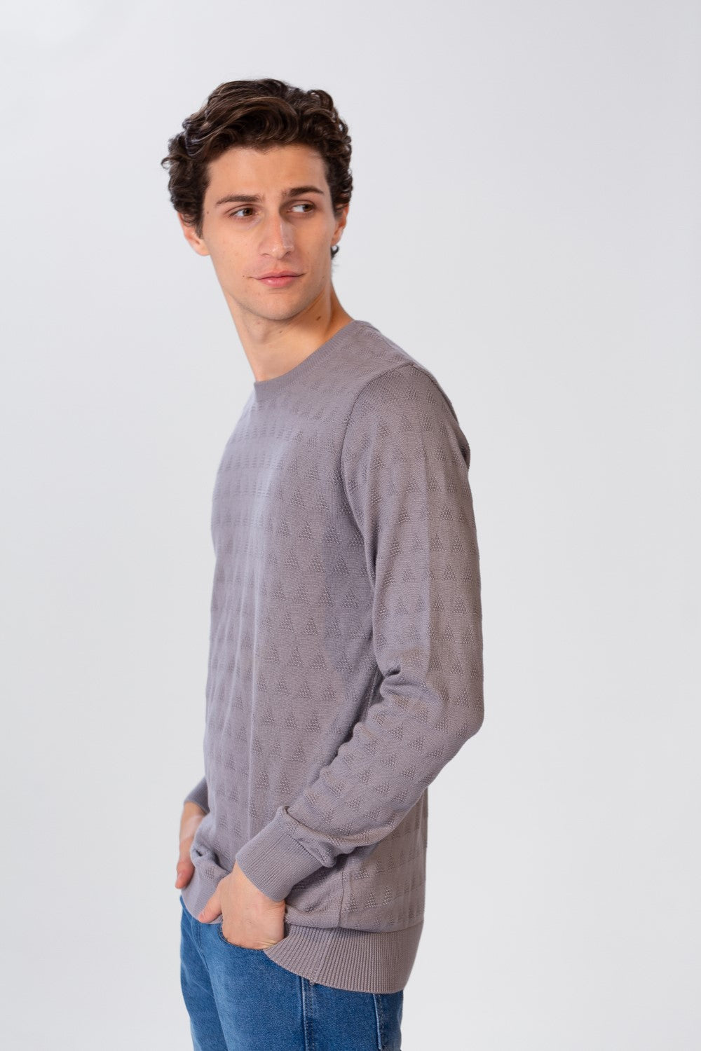Men's Solid Pullover With Round Neck And Long Sleeves